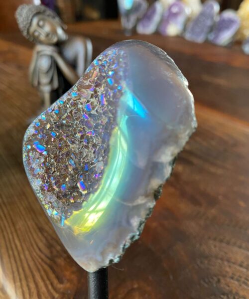 Premium High Grade Amethyst Angel Aura Geode on Stand 17 Mini Geode 164g H12xW6.5xD3cm - Image 4