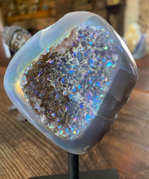 Premium High Grade Amethyst Angel Aura Geode on Stand 17 Mini Geode 164g H12xW6.5xD3cm - Image 12