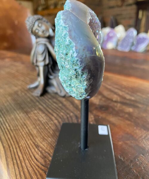 Premium High Grade Amethyst Angel Aura Geode on Stand 17 Mini Geode 164g H12xW6.5xD3cm - Image 7