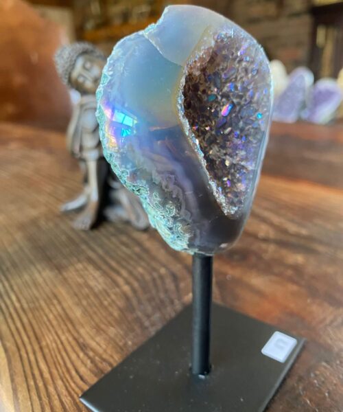 Premium High Grade Amethyst Angel Aura Geode on Stand 17 Mini Geode 164g H12xW6.5xD3cm - Image 6