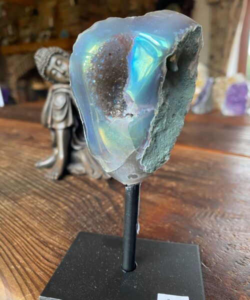 Premium High Grade Amethyst Angel Aura Geode on Stand 22 Mini Geode 197g H12xW5.5xD5cm