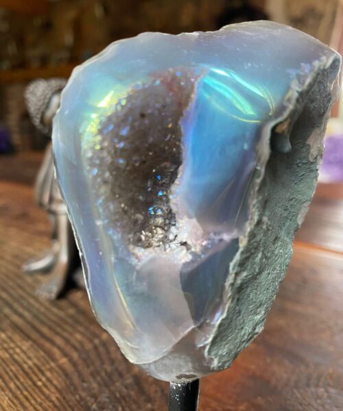 Premium High Grade Amethyst Angel Aura Geode on Stand 22 Mini Geode 197g H12xW5.5xD5cm - Image 10