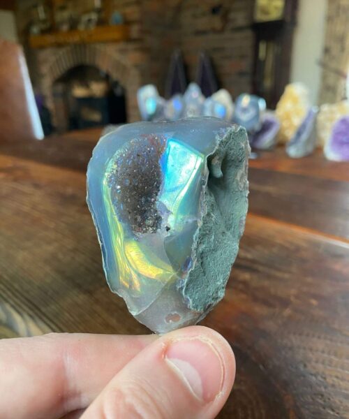 Premium High Grade Amethyst Angel Aura Geode on Stand 22 Mini Geode 197g H12xW5.5xD5cm - Image 7