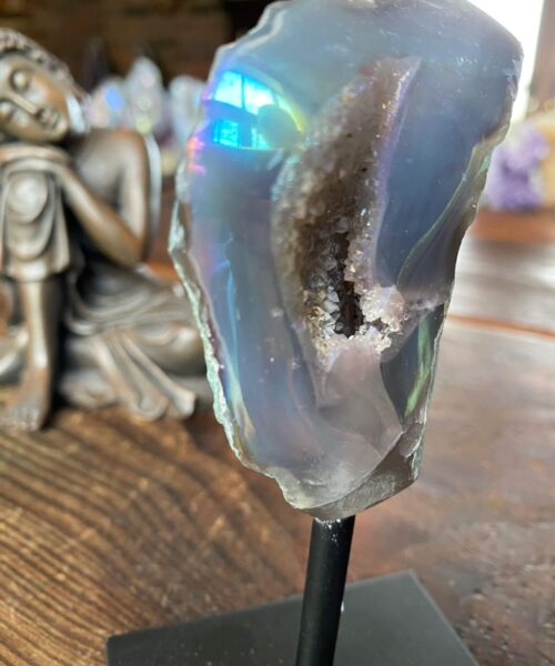 Premium High Grade Amethyst Angel Aura Geode on Stand 22 Mini Geode 197g H12xW5.5xD5cm - Image 3
