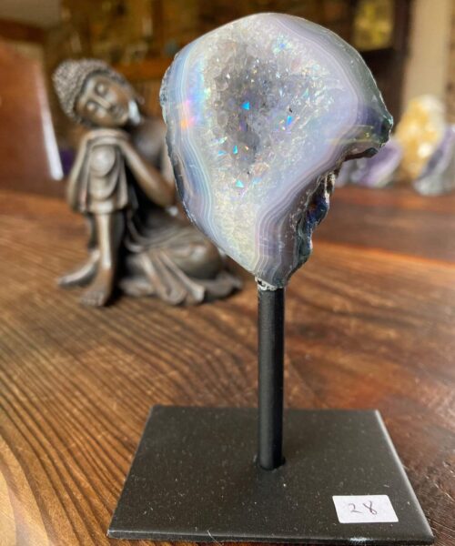 Premium High Grade Amethyst Angel Aura Geode on Stand 28 Mini Geode 193g H11.5xW5xD5cm