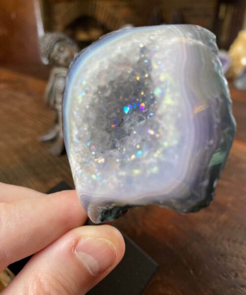 Premium High Grade Amethyst Angel Aura Geode on Stand 28 Mini Geode 193g H11.5xW5xD5cm - Image 3