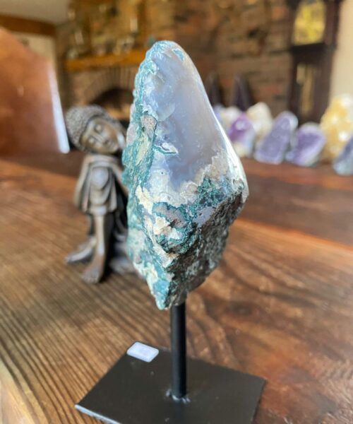 Premium High Grade Amethyst Angel Aura Geode on Stand 30 Mini Geode 304g H14.5xD6.5xD7cm - Image 7
