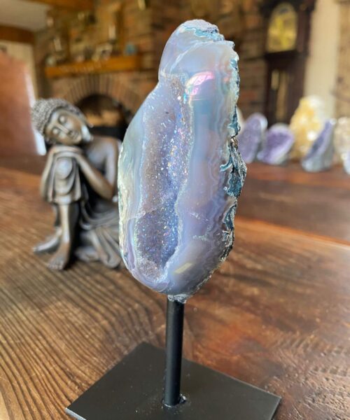Premium High Grade Amethyst Angel Aura Geode on Stand 30 Mini Geode 304g H14.5xD6.5xD7cm - Image 5