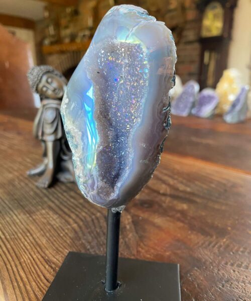 Premium High Grade Amethyst Angel Aura Geode on Stand 30 Mini Geode 304g H14.5xD6.5xD7cm - Image 4