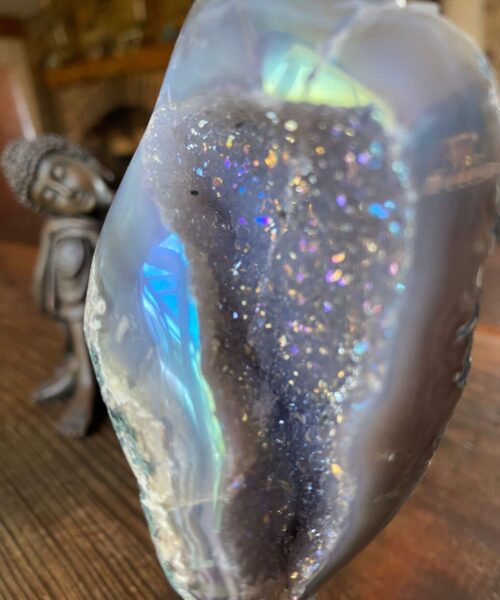 Premium High Grade Amethyst Angel Aura Geode on Stand 30 Mini Geode 304g H14.5xD6.5xD7cm - Image 3