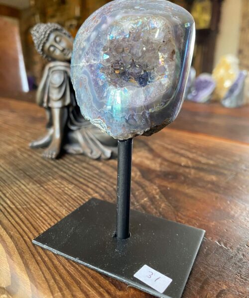 Premium High Grade Amethyst Angel Aura Geode on Stand 31 Mini Geode 223g H11.5xW5.5xD4cm