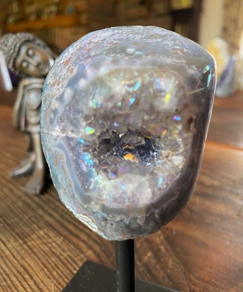 Premium High Grade Amethyst Angel Aura Geode on Stand 31 Mini Geode 223g H11.5xW5.5xD4cm - Image 9