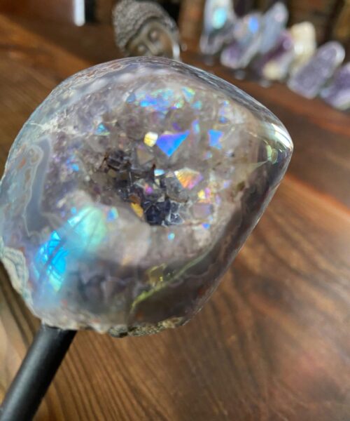 Premium High Grade Amethyst Angel Aura Geode on Stand 31 Mini Geode 223g H11.5xW5.5xD4cm - Image 4