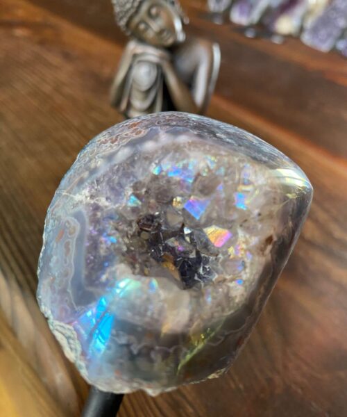 Premium High Grade Amethyst Angel Aura Geode on Stand 31 Mini Geode 223g H11.5xW5.5xD4cm - Image 3