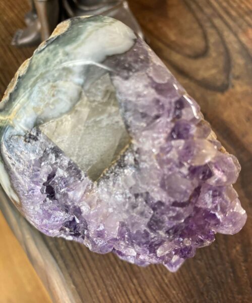Alternative view of Premium High Grade Amethyst Druzy 285 Mini Geode Cluster Piece Cut Base 554g H10.5xW8xD6cm