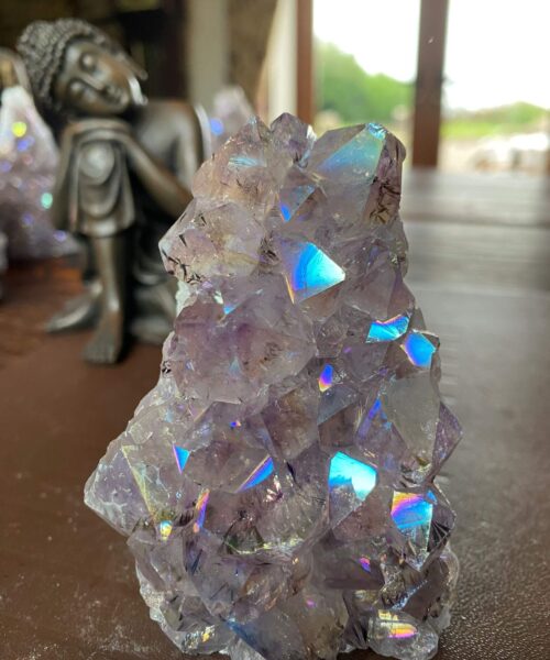Premium High Grade Amethyst Angel Aura Druzy 166 Mini Geode Cluster Piece Cut Base 408g H9.5xW6.5xD5cm