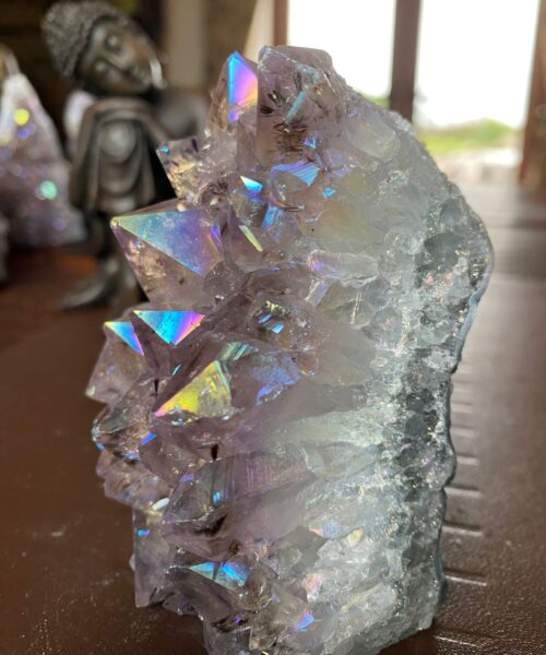 Premium High Grade Amethyst Angel Aura Druzy 166 Mini Geode Cluster Piece Cut Base 408g H9.5xW6.5xD5cm - Image 6