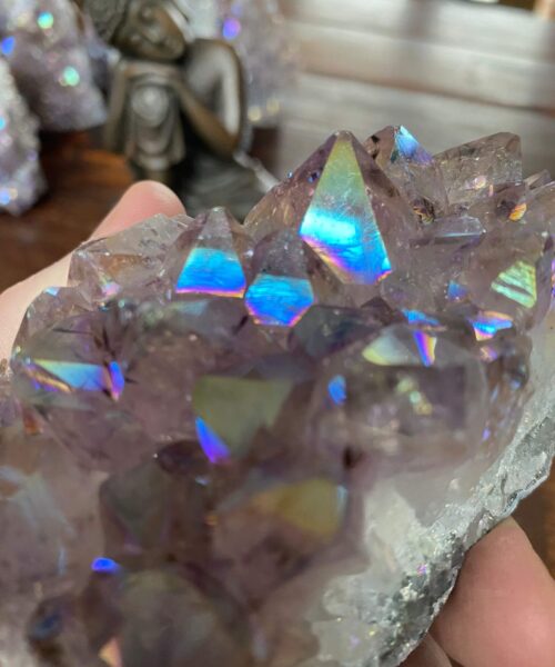 Premium High Grade Amethyst Angel Aura Druzy 166 Mini Geode Cluster Piece Cut Base 408g H9.5xW6.5xD5cm - Image 2