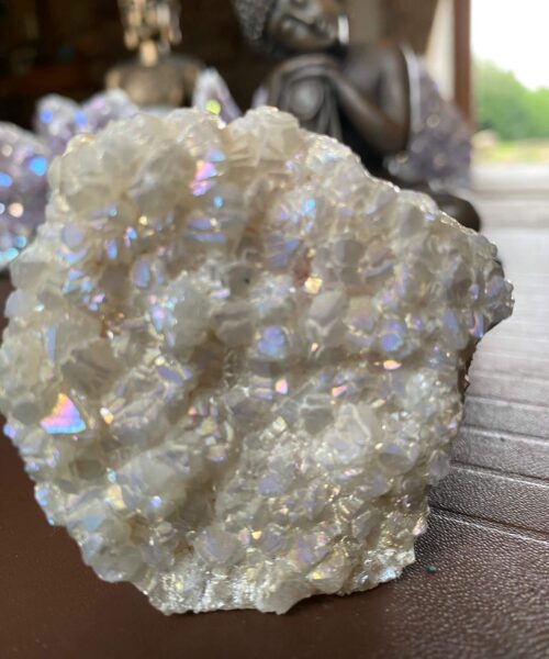 Premium High Grade Amethyst Angel Aura Druzy 185 Mini Geode Cluster Piece Cut Base 244g H6xW6.5xD4.5cm - Image 4