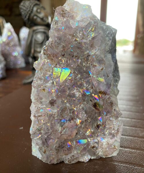 Premium High Grade Amethyst Angel Aura Druzy 186 Mini Geode Cluster Piece Cut Base 385g H9xW6xD4.5cm