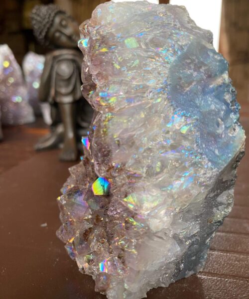Premium High Grade Amethyst Angel Aura Druzy 186 Mini Geode Cluster Piece Cut Base 385g H9xW6xD4.5cm - Image 7