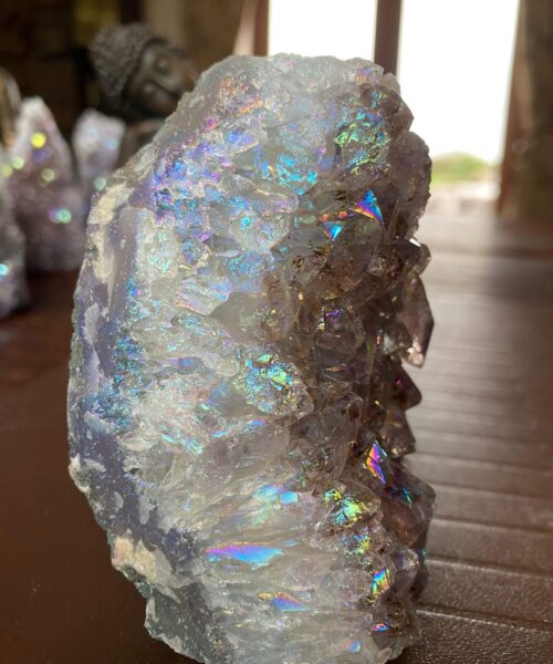 Premium High Grade Amethyst Angel Aura Druzy 186 Mini Geode Cluster Piece Cut Base 385g H9xW6xD4.5cm - Image 5