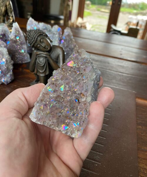 Alternative view of Premium High Grade Amethyst Angel Aura Druzy 186 Mini Geode Cluster Piece Cut Base 385g H9xW6xD4.5cm