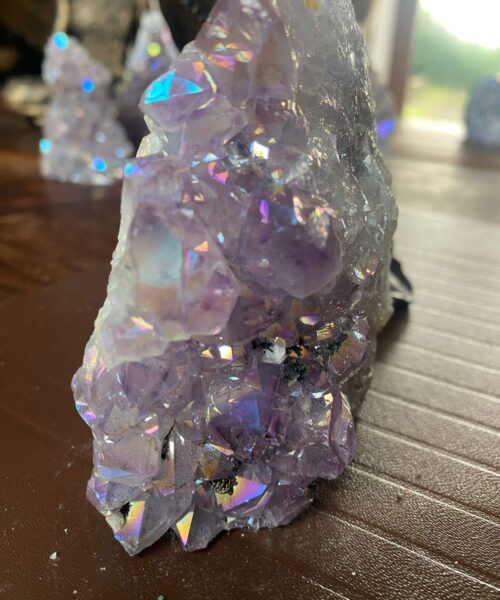 Premium High Grade Amethyst Angel Aura Druzy 153 Mini Geode Cluster Piece Cut Base 369g H9xW5xD8cm