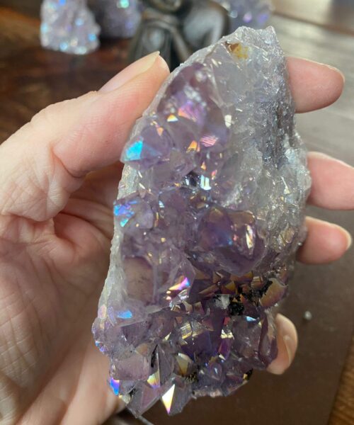 Premium High Grade Amethyst Angel Aura Druzy 153 Mini Geode Cluster Piece Cut Base 369g H9xW5xD8cm - Image 2