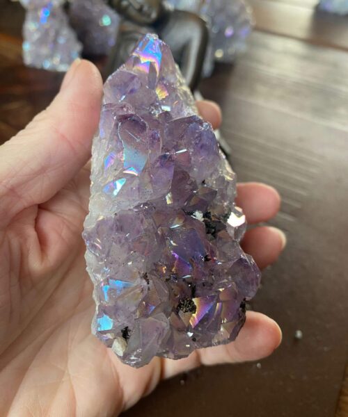 Premium High Grade Amethyst Angel Aura Druzy 153 Mini Geode Cluster Piece Cut Base 369g H9xW5xD8cm - Image 4