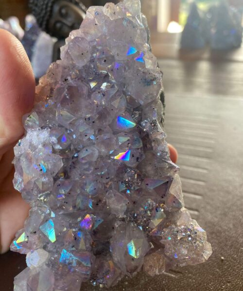 Premium High Grade Amethyst Angel Aura Druzy 156 Mini Geode Cluster Piece Cut Base 400g H10xW7xD6cm - Image 3