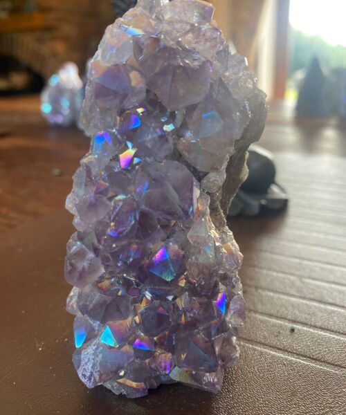 Premium High Grade Amethyst Angel Aura Druzy 158 Mini Geode Cluster Piece Cut Base 235g H9.5xW5xD4cm