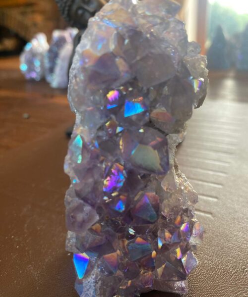 Premium High Grade Amethyst Angel Aura Druzy 158 Mini Geode Cluster Piece Cut Base 235g H9.5xW5xD4cm - Image 5