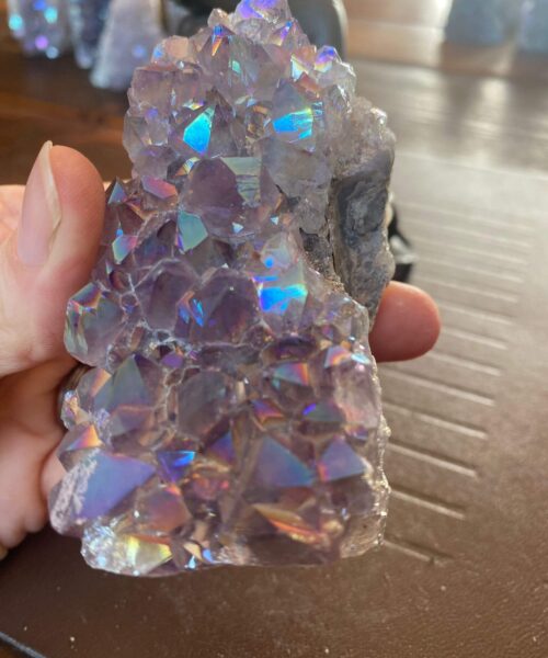 Premium High Grade Amethyst Angel Aura Druzy 158 Mini Geode Cluster Piece Cut Base 235g H9.5xW5xD4cm - Image 3