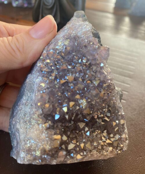 Premium High Grade Amethyst Angel Aura Druzy 159 Mini Geode Cluster Piece Cut Base 327g H9xW7.5xD5cm - Image 4