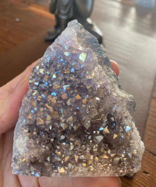 Premium High Grade Amethyst Angel Aura Druzy 159 Mini Geode Cluster Piece Cut Base 327g H9xW7.5xD5cm - Image 3
