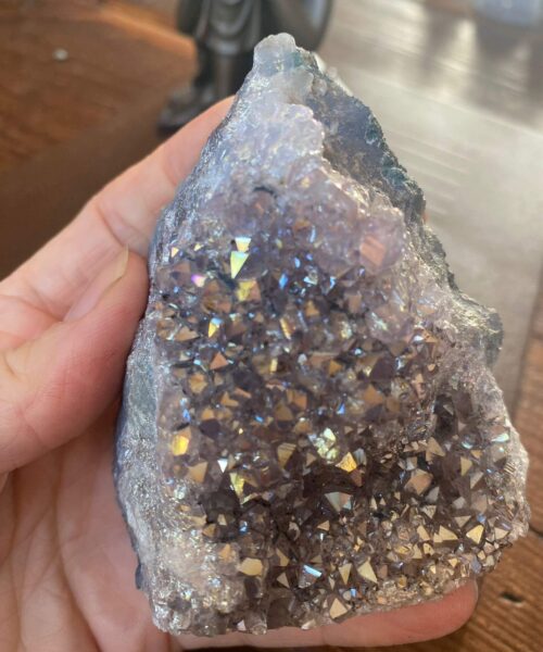 Premium High Grade Amethyst Angel Aura Druzy 159 Mini Geode Cluster Piece Cut Base 327g H9xW7.5xD5cm - Image 2