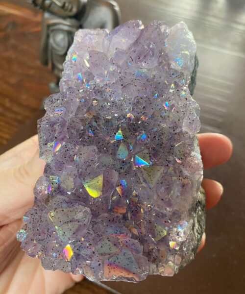 Premium High Grade Amethyst Angel Aura Druzy 161 Mini Geode Cluster Piece Cut Base 457g H10xW7.5xD4cm - Image 2