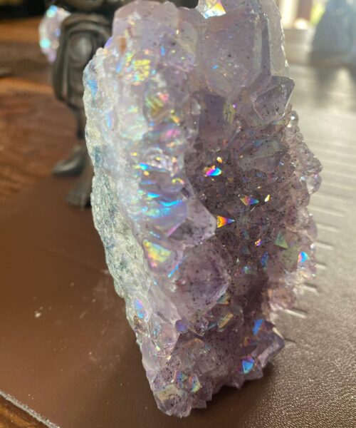 Premium High Grade Amethyst Angel Aura Druzy 161 Mini Geode Cluster Piece Cut Base 457g H10xW7.5xD4cm - Image 6