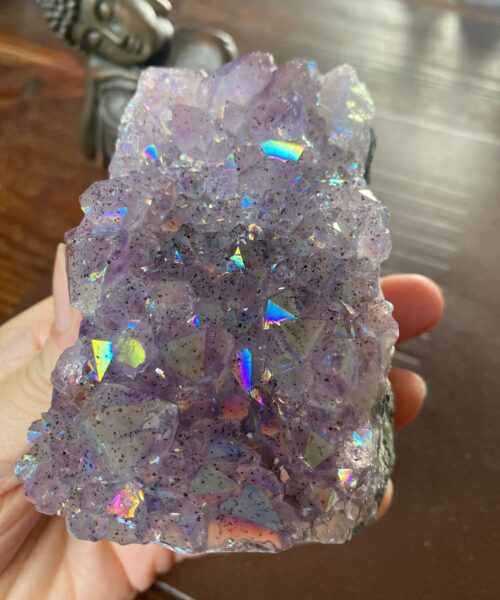 Premium High Grade Amethyst Angel Aura Druzy 161 Mini Geode Cluster Piece Cut Base 457g H10xW7.5xD4cm - Image 4