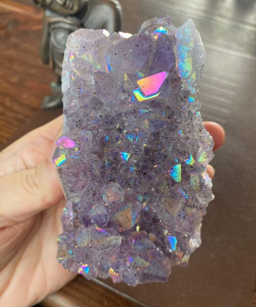 Premium High Grade Amethyst Angel Aura Druzy 161 Mini Geode Cluster Piece Cut Base 457g H10xW7.5xD4cm - Image 3