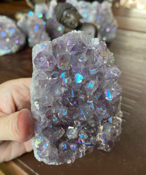Premium High Grade Amethyst Angel Aura Druzy 168 Mini Geode Cluster Piece Cut Base 364g H9xW7xD3.5cm - Image 5