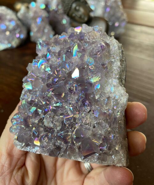 Premium High Grade Amethyst Angel Aura Druzy 168 Mini Geode Cluster Piece Cut Base 364g H9xW7xD3.5cm - Image 3