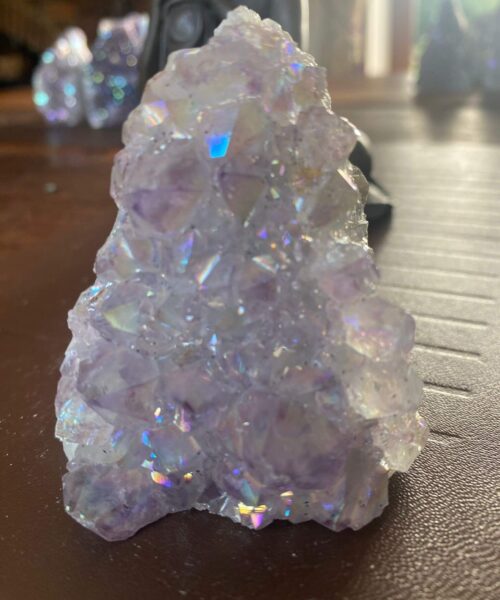 Premium High Grade Amethyst Angel Aura Druzy 175 Mini Geode Cluster Piece Cut Base 208g H7xW6.5xD4cm