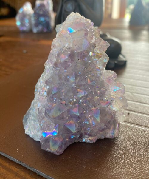 Premium High Grade Amethyst Angel Aura Druzy 175 Mini Geode Cluster Piece Cut Base 208g H7xW6.5xD4cm - Image 4