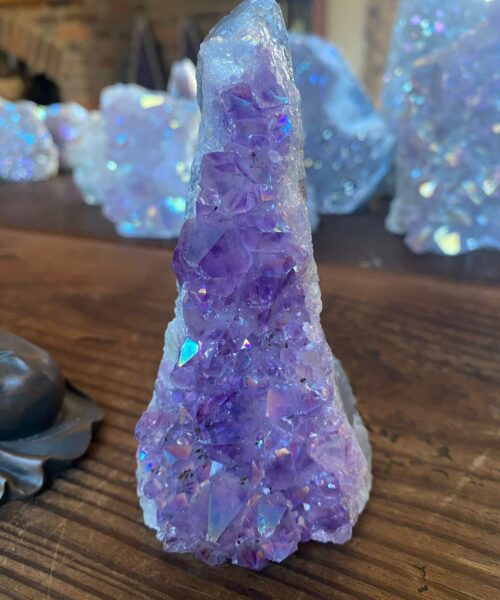 Premium High Grade Amethyst Angel Aura Druzy 177 Mini Geode Cluster Piece Cut Base 340g H11.5xW6xD5cm