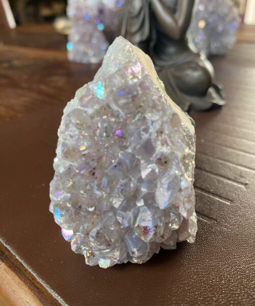 Premium High Grade Amethyst Angel Aura Druzy 178 Mini Geode Cluster Piece Cut Base 218g H7xW5xD5cm