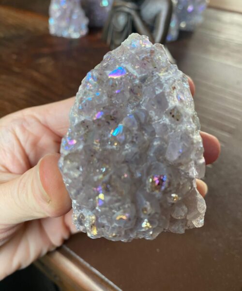 Premium High Grade Amethyst Angel Aura Druzy 178 Mini Geode Cluster Piece Cut Base 218g H7xW5xD5cm - Image 3