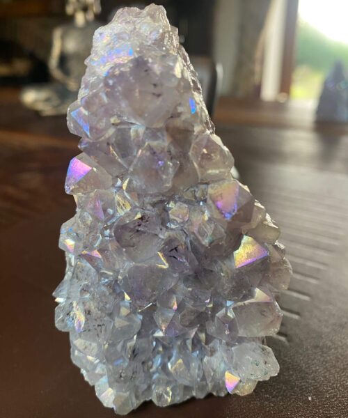 Premium High Grade Amethyst Angel Aura Druzy 180 Mini Geode Cluster Piece Cut Base 329g H10xW6xD4.5cm