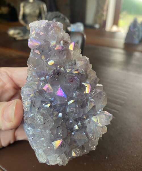 Premium High Grade Amethyst Angel Aura Druzy 180 Mini Geode Cluster Piece Cut Base 329g H10xW6xD4.5cm - Image 5